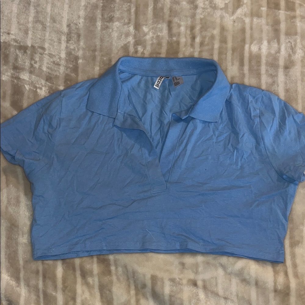 Collared Light Blue Crop Top H&M